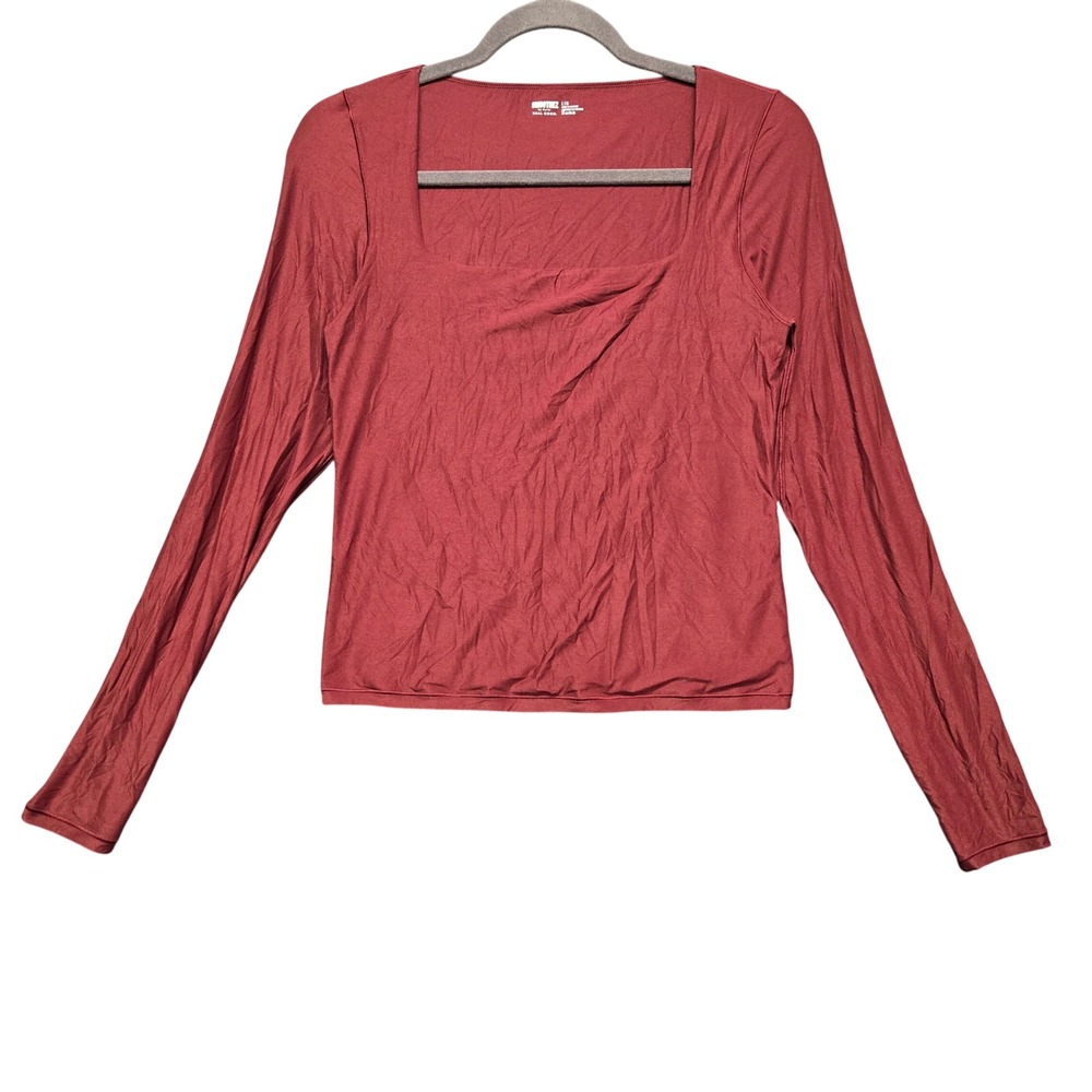 Aerie Smoothez Square Neck Long Sleeve Top Balletcore Coquette Burgundy